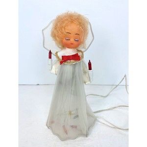Vintage Kitsch Doll Face Lighted Angel Small Christmas Tree Topper